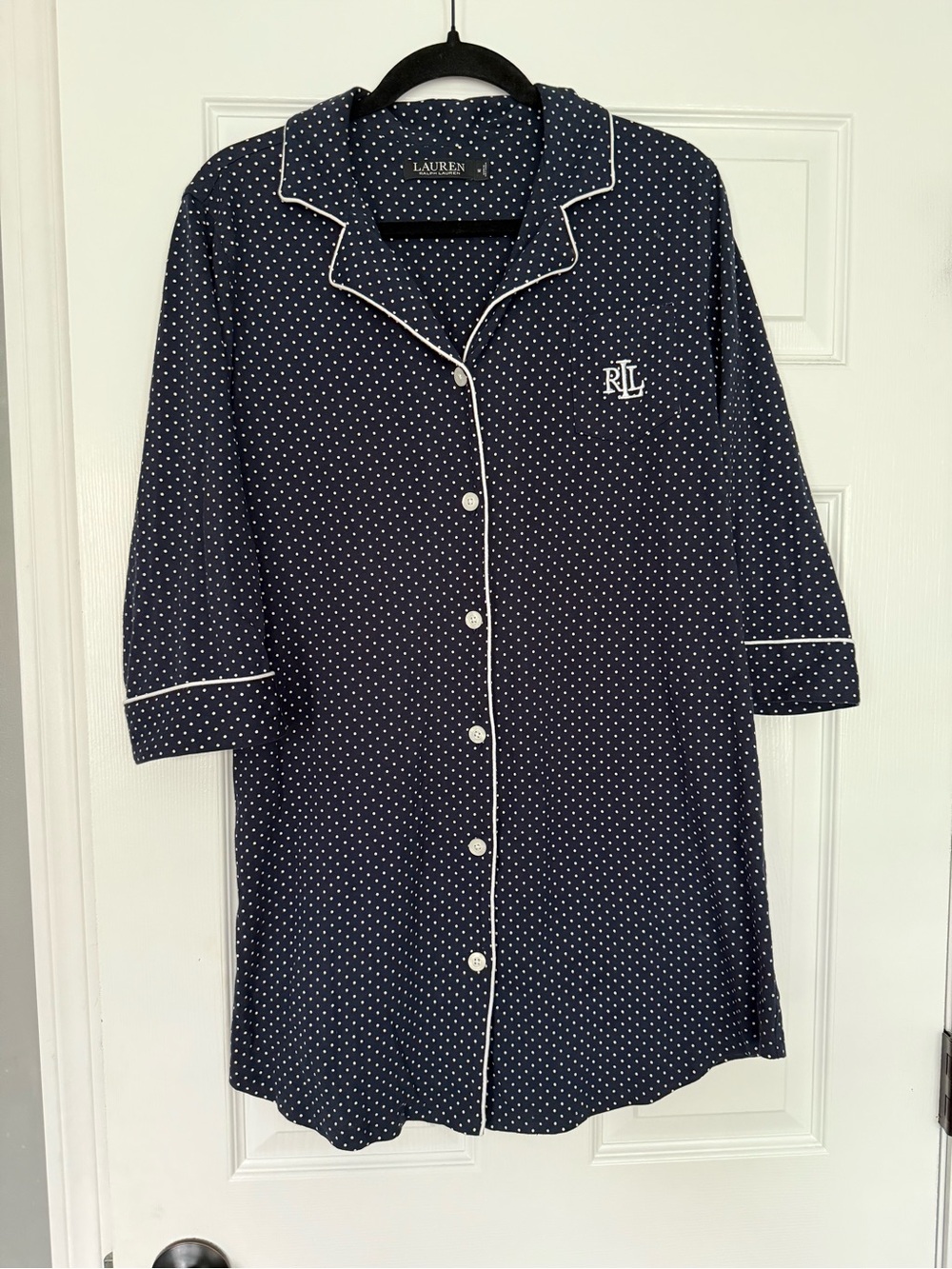 Lauren Ralph Lauren Navy Polka Dot Button night shirt- size M